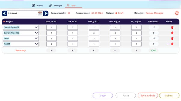 time sheet for professional services