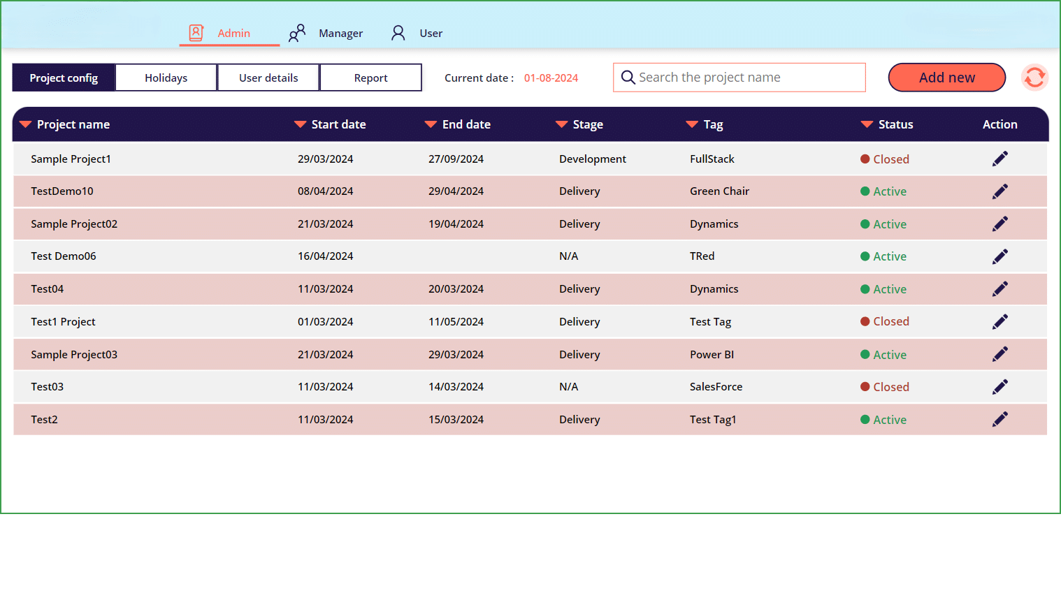 Timesheet Application Screenshots.